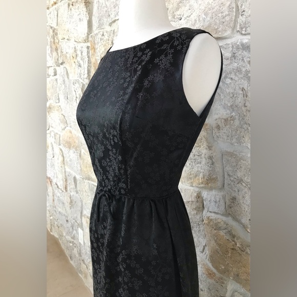 Vintage 50s Black Floral Brocade Dress Set with Kitten Bow Waist Audrey Hepburn - Picture 15 of 16